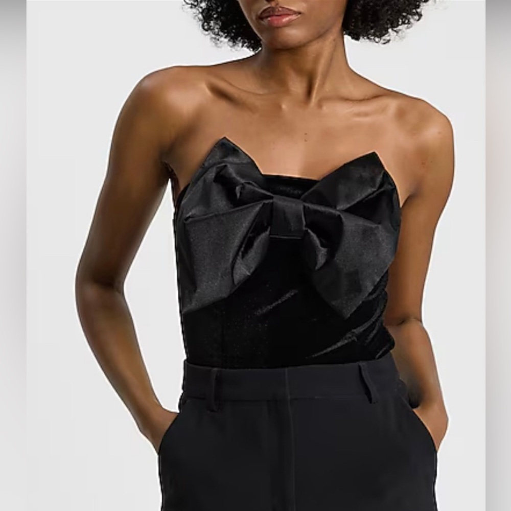 EXPRESS black Strapless Satin Bow Velvet Bodysuit size XL - NWT!